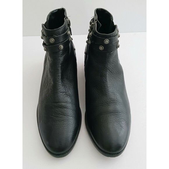 Halogen Lidia Blk Leather Moto Ankle Boot Studded Harness Buckle Strap Sz 8 - Picture 2 of 14